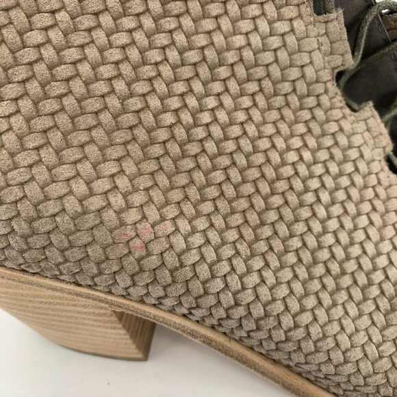 Eileen Fisher Slew woven peeptoe booties boot shoe lace-up tie tan leather new 9 - Picture 8 of 8